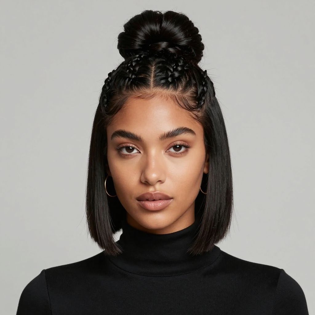 High Braided Bun with Baby Hairs