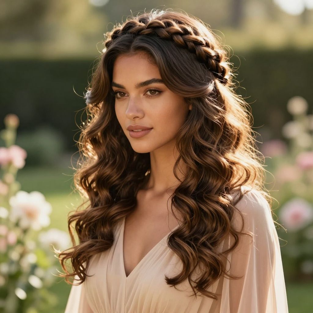 Romantic Crown Braid with Loose Curls