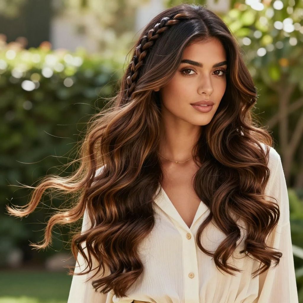 Loose Waterfall Braid with Voluminous Curly Ends