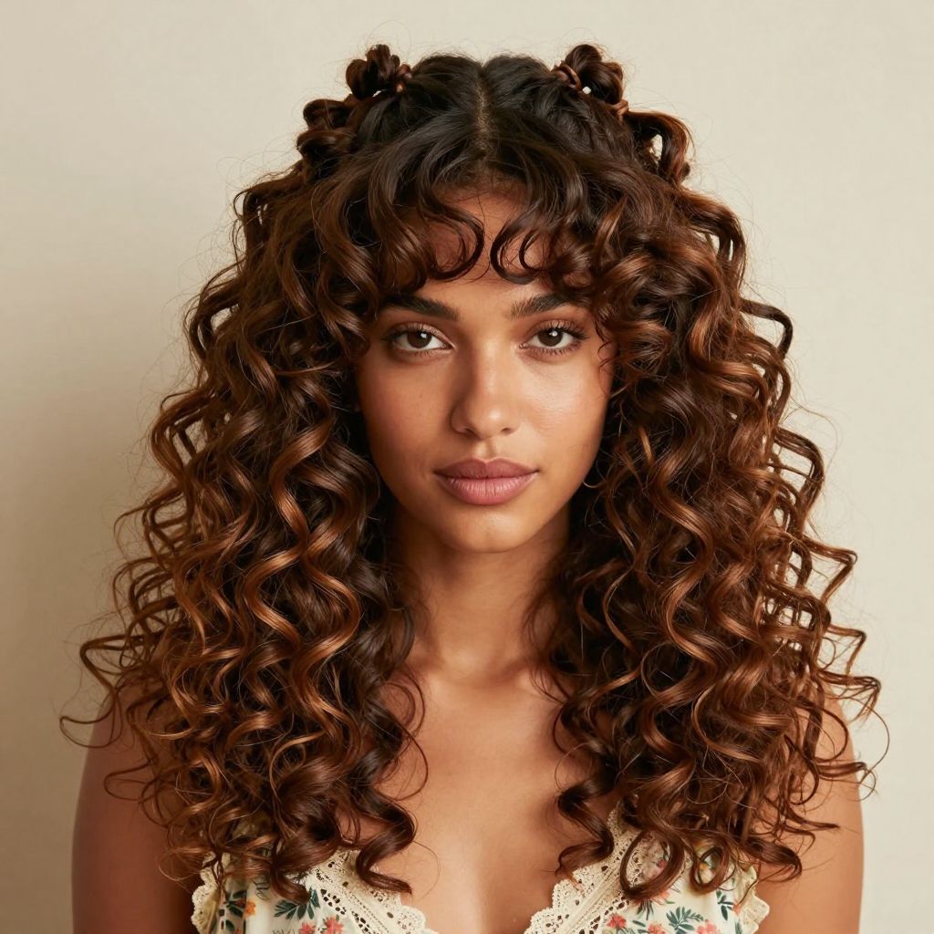 Halo Fishtail Braids with Curly Bangs