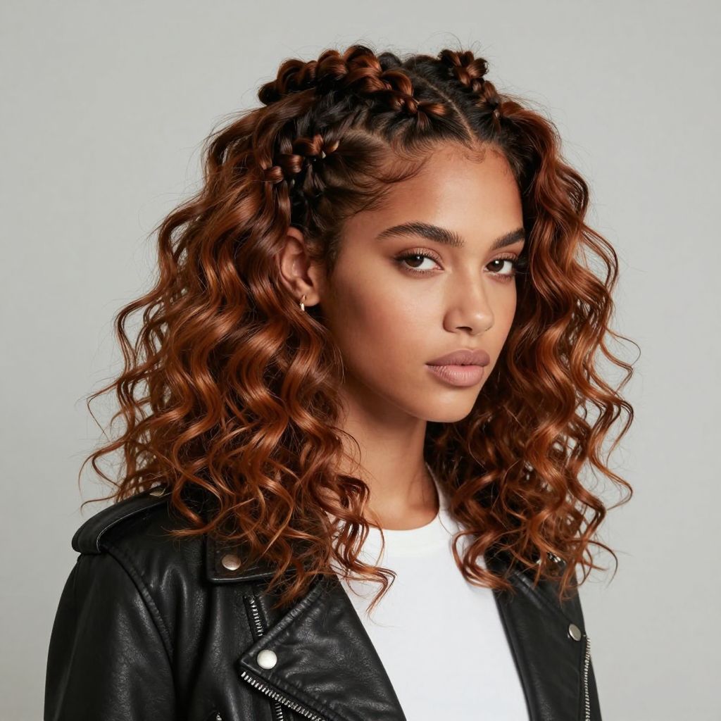 Braided Mohawk with Bouncy Curled Sides