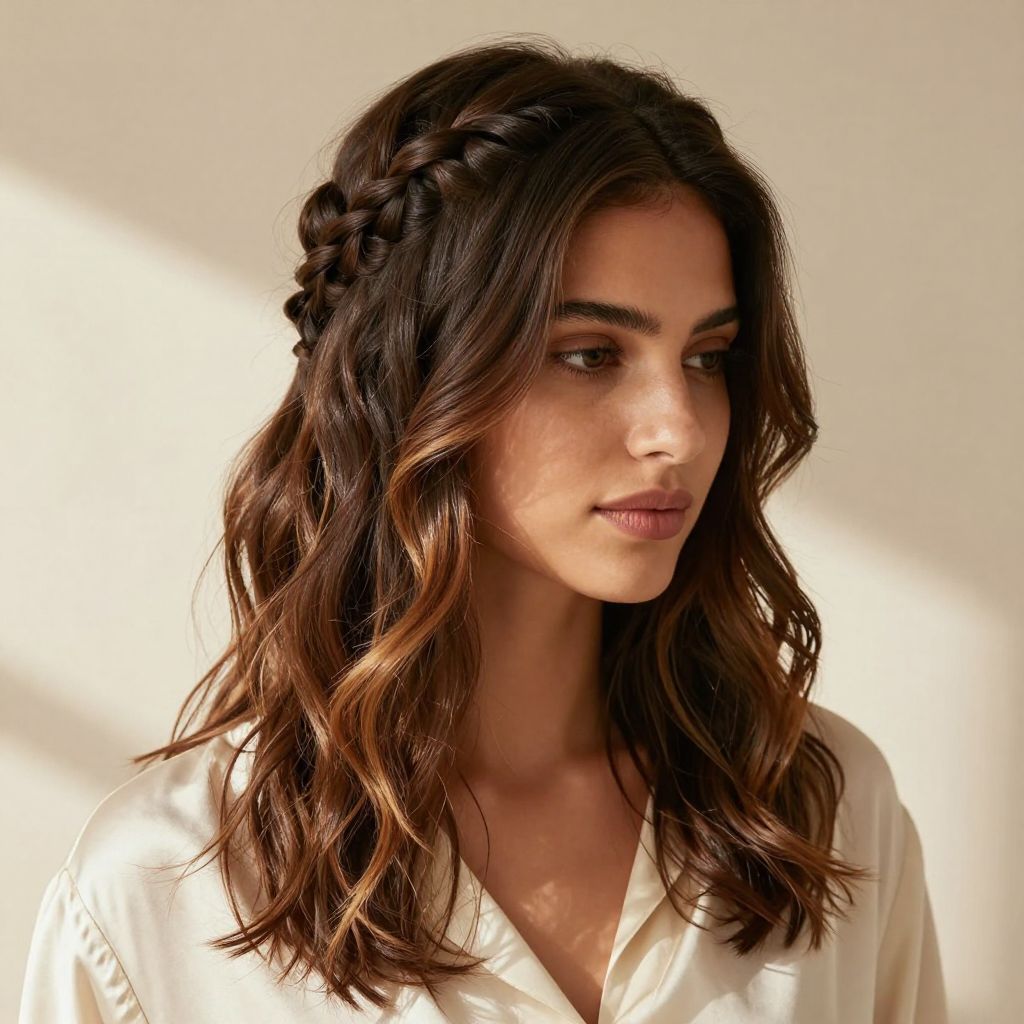 Half-Up Braided Crown with Soft Beach Waves