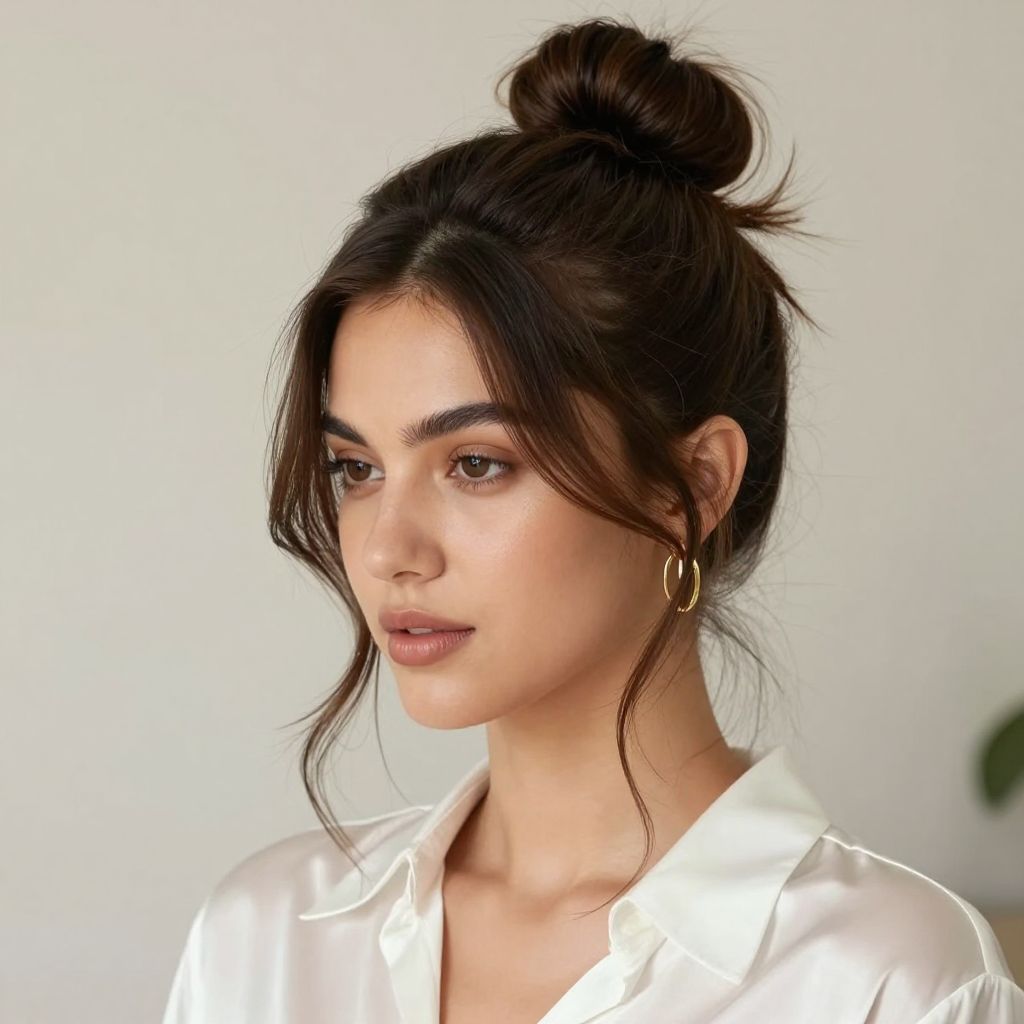 Smooth Top Knot with Face Framing Tresses