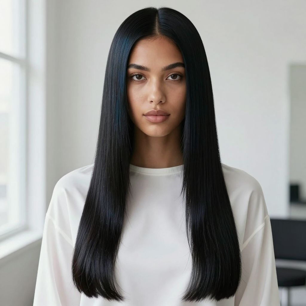 Sleek Long Hair with Middle Part