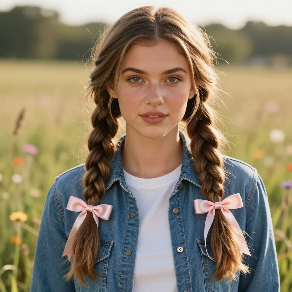 Braided Pigtails with Ribbon Bows