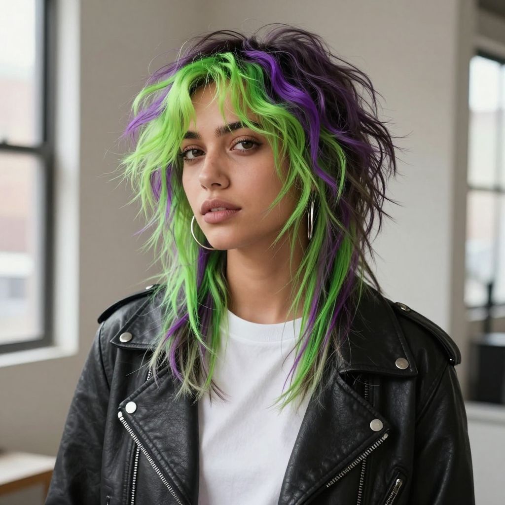 Shaggy Mullet with Bold Highlights