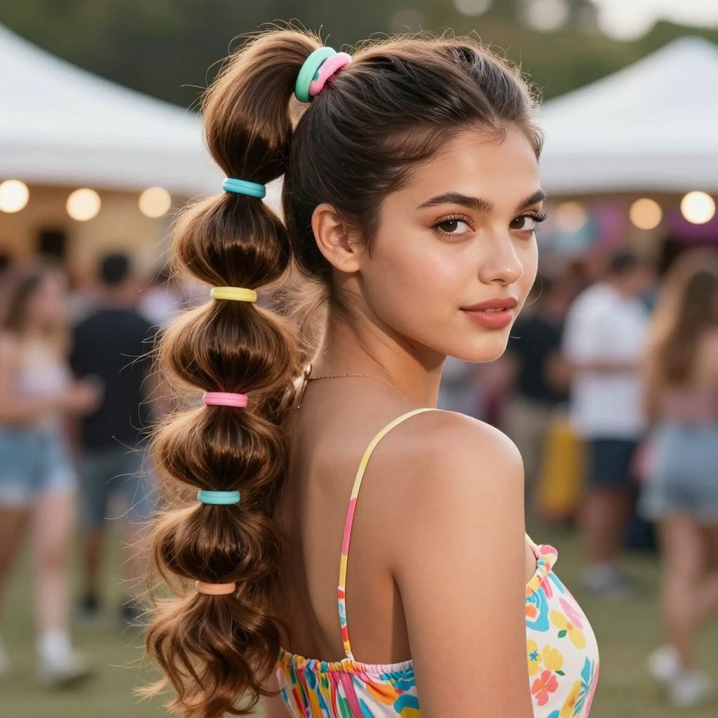 Bubble Ponytail with Candy Colored Ties