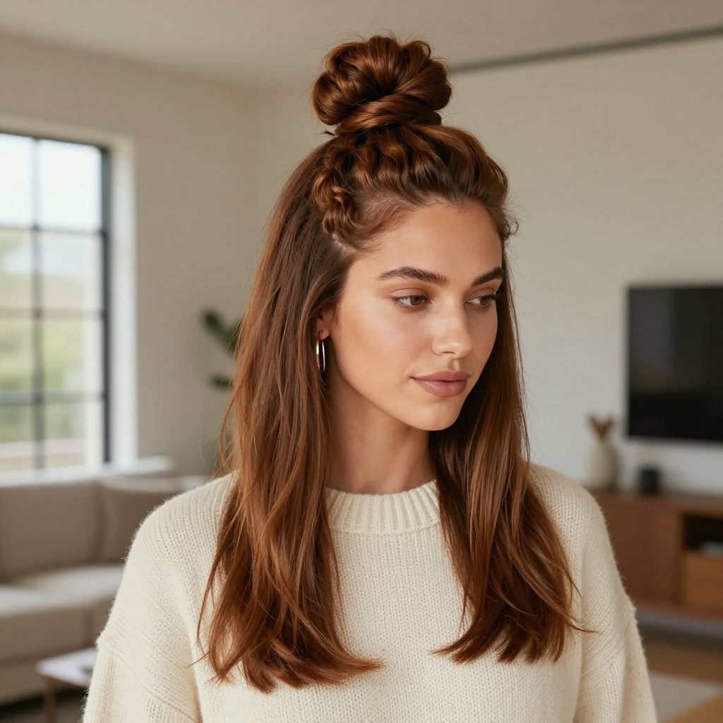 Crimped Half-Up Top Knot