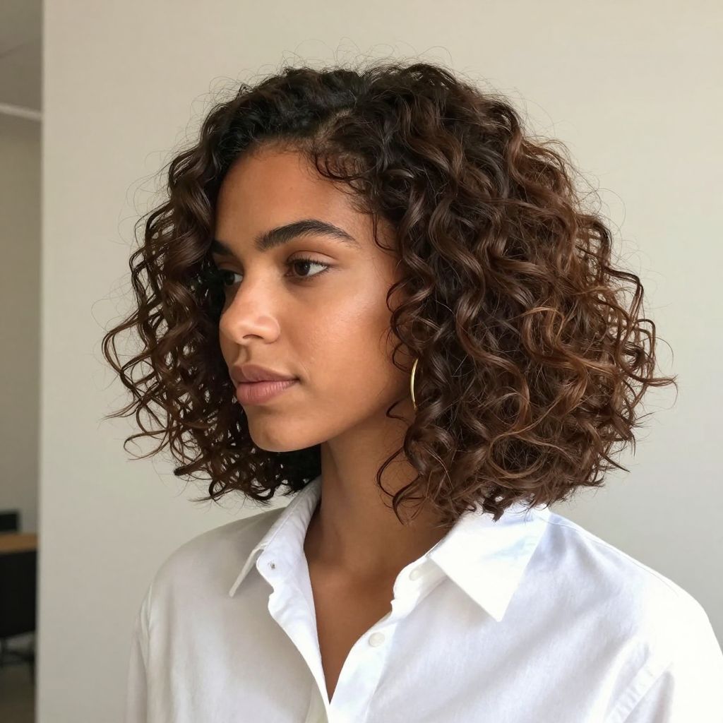 Curly Bob with Angled Ends