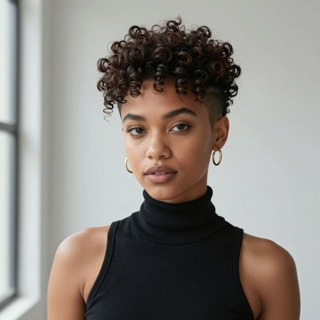 Short Tapered Cut with Natural Curls on Top