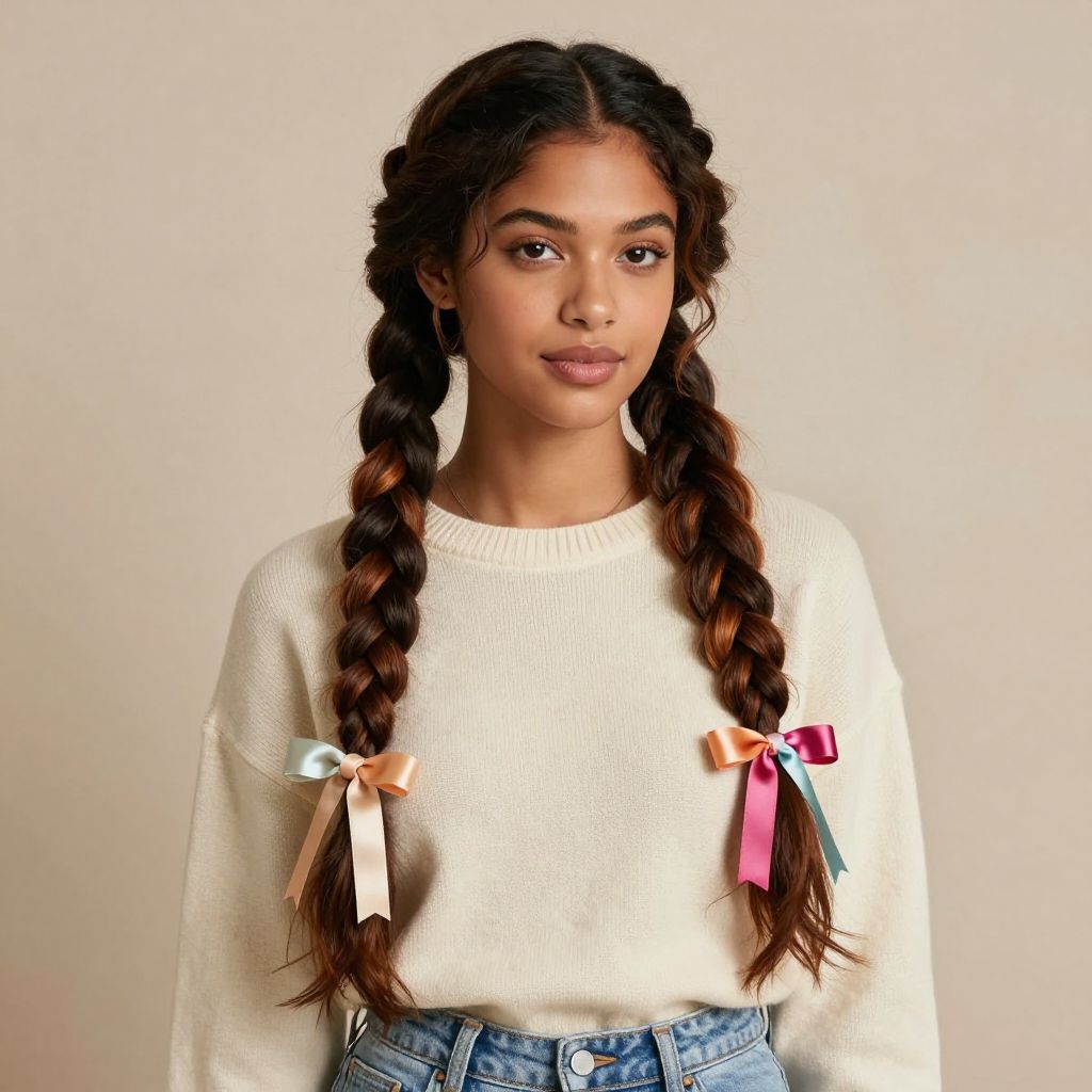 Braided Pigtails with Ribbon Accents