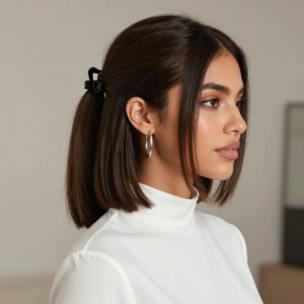 Sleek Ponytail Clipped Half Up