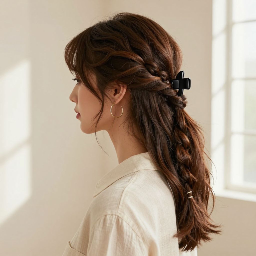 Braided Half Up with Claw Clip Accent