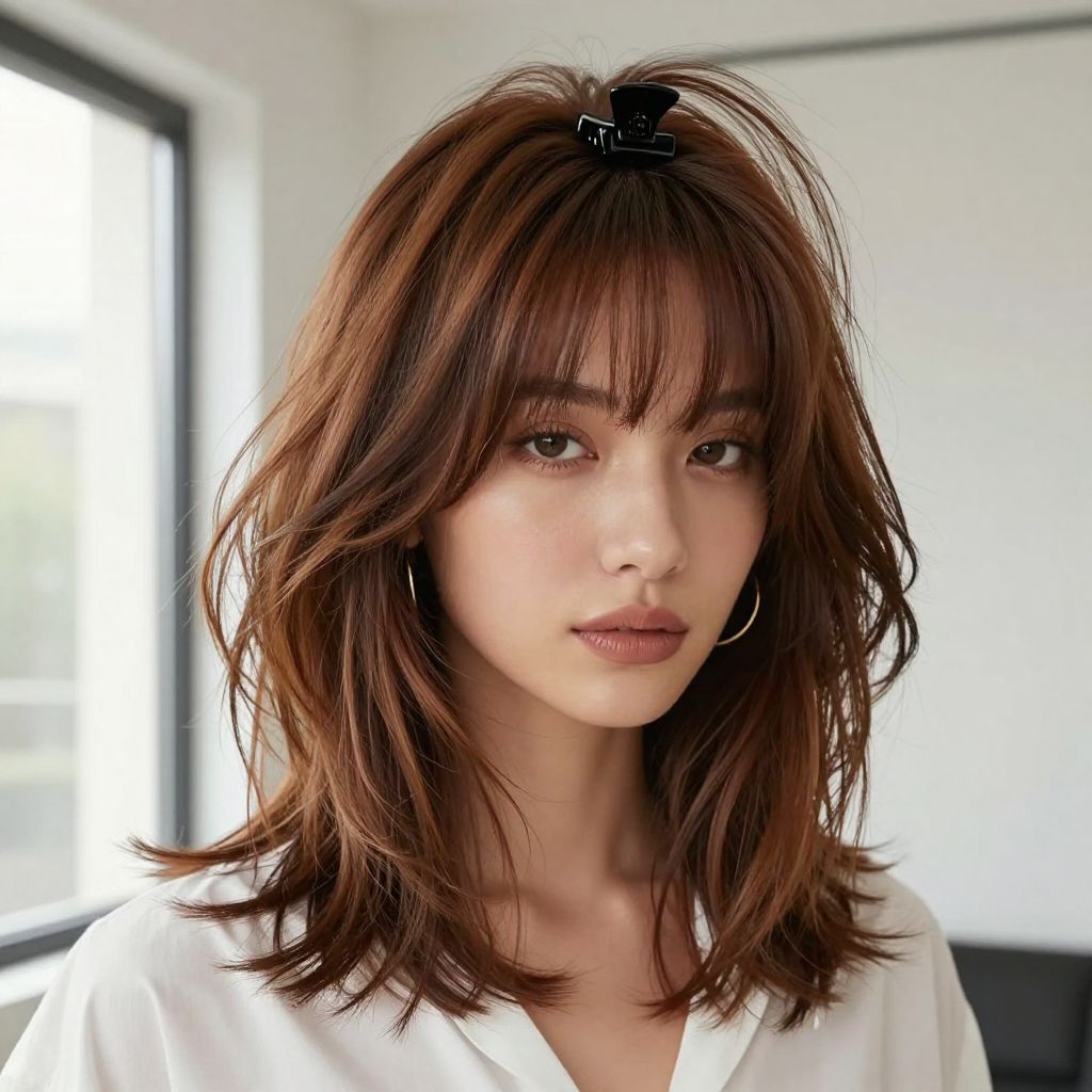 Voluminous Clipped Back with Curtain Bangs