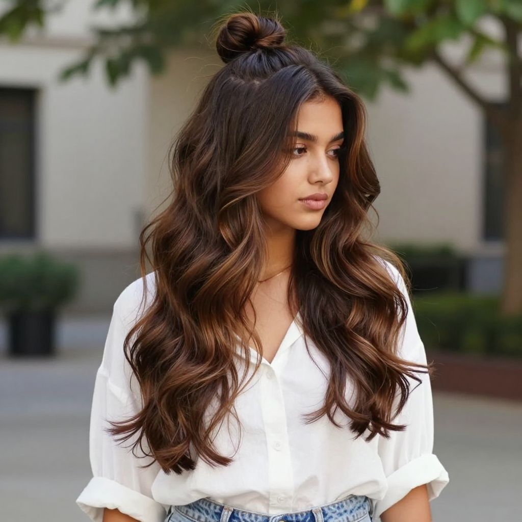 Half Bun with Loose Waves