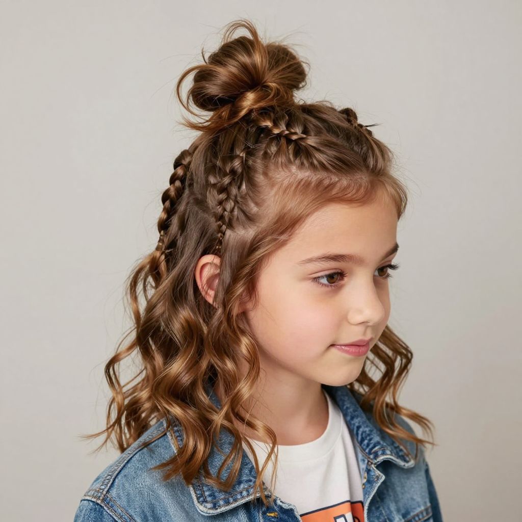Messy Top Knot with Side Baby Braids hairstyle