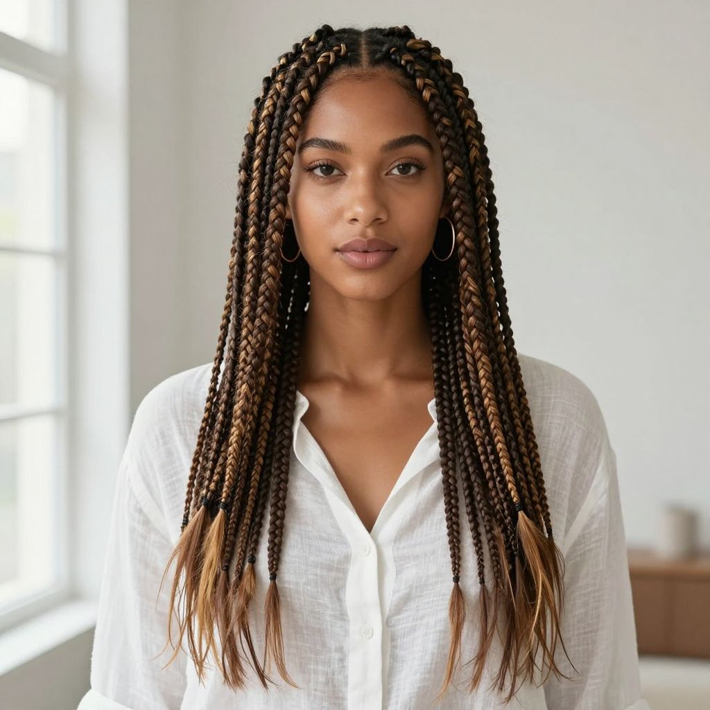 Long Box Braids with Honey Blonde Highlights