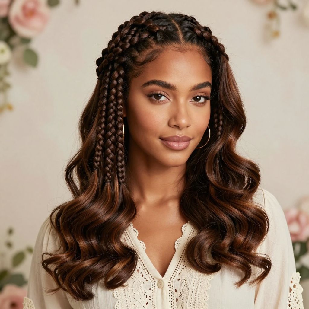 Braided Crown with Loose Wavy Weave Ends