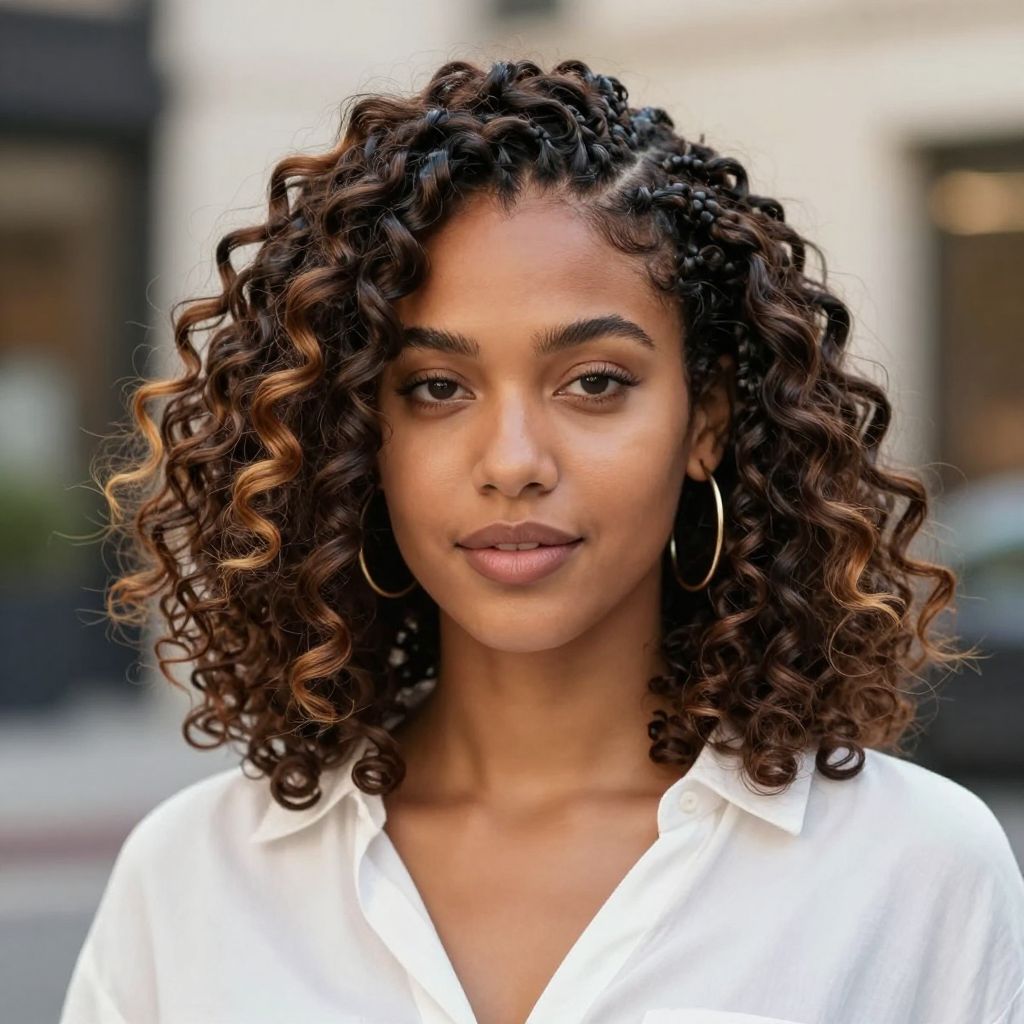 Curly Braided Bob with Highlights