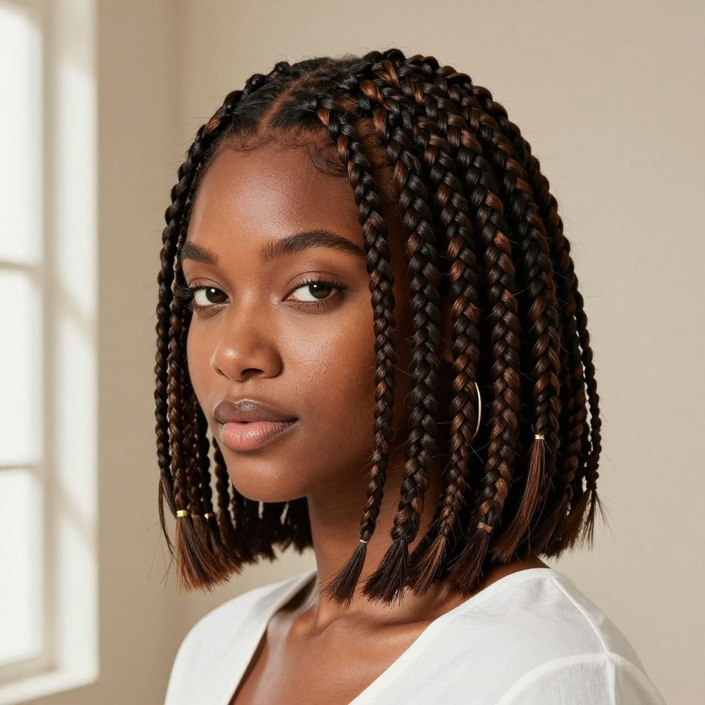 Bob Braids with Side-Swept Bangs
