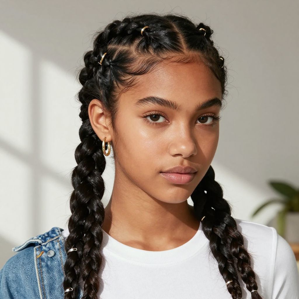 Double Dutch Braids with Hair Rings
