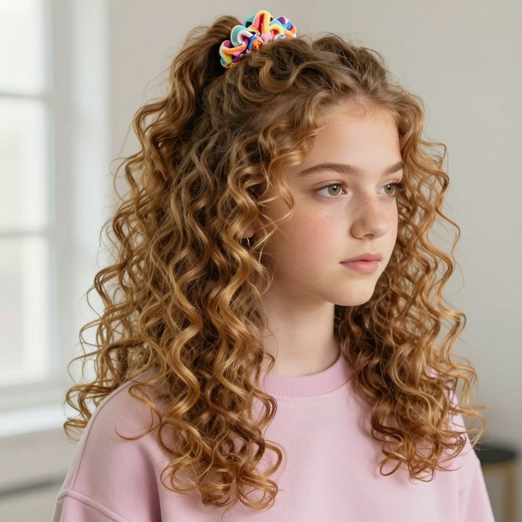 Curly Half Up Pony With Scrunchie