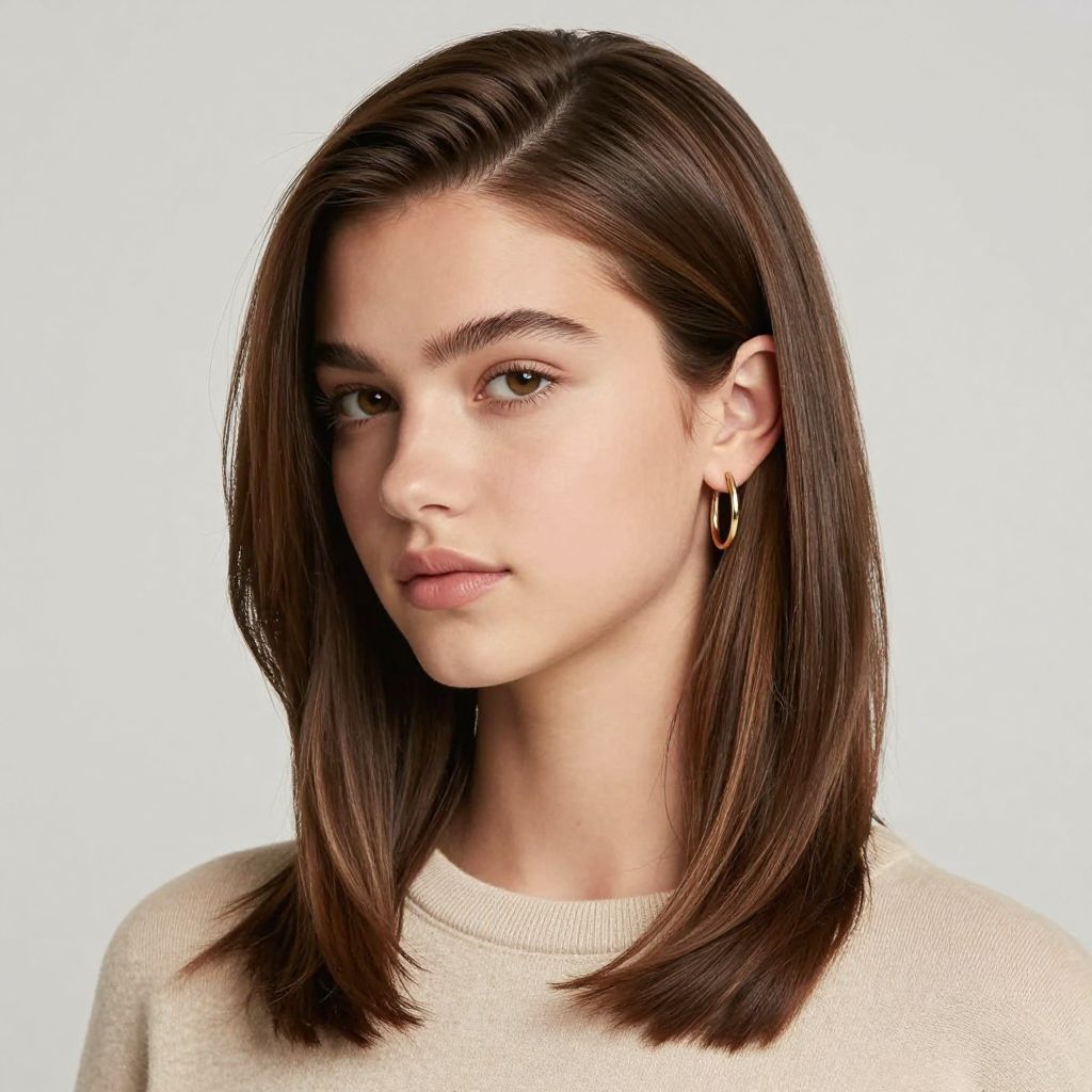 Side Swept Straight Hair With Tucked Behind Ear