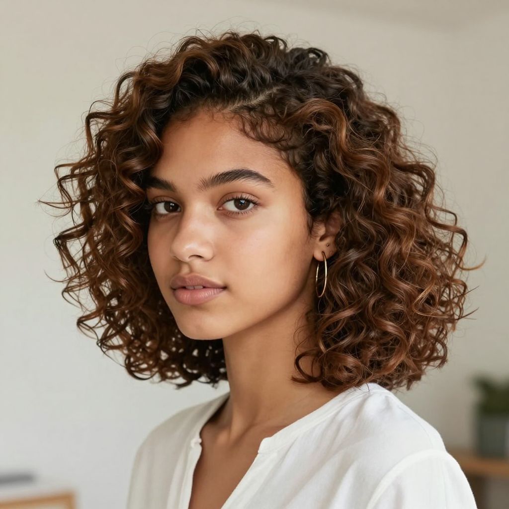 Soft Curly Bob With Side Part