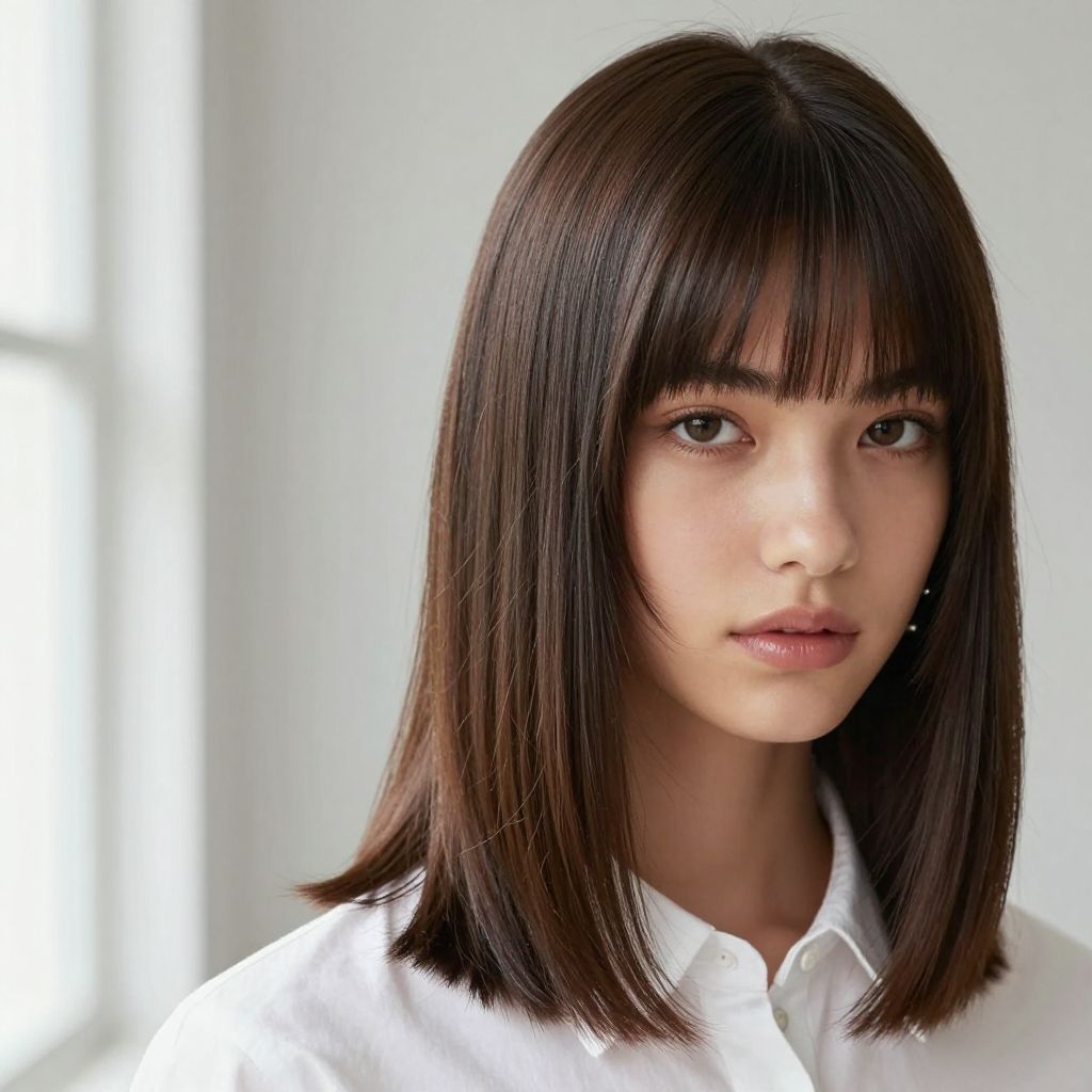 Sleek Blunt Bangs with Straight Hair