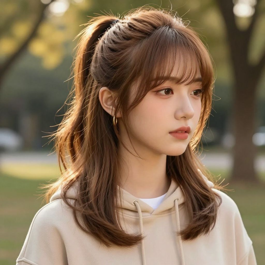 Layered Ponytail With Curtain Bangs