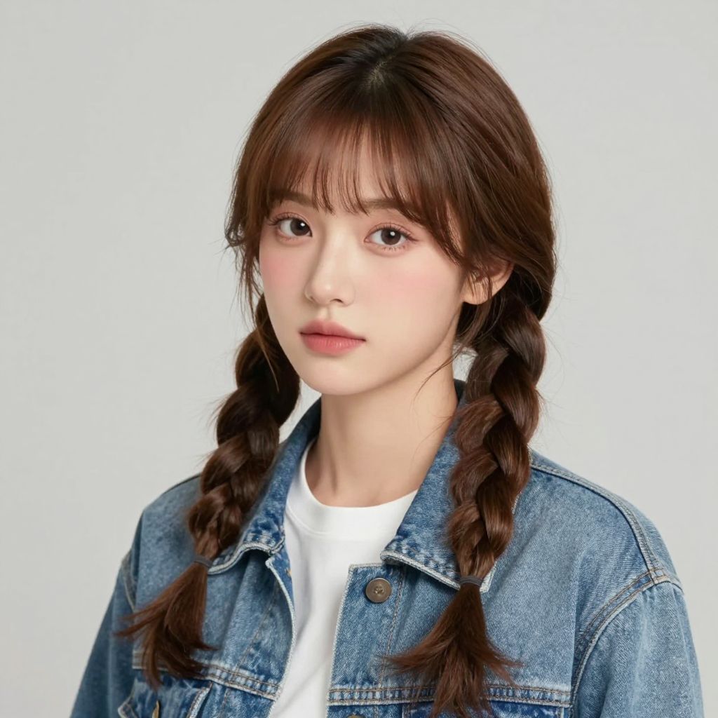 Pigtail Braids with Bangs
