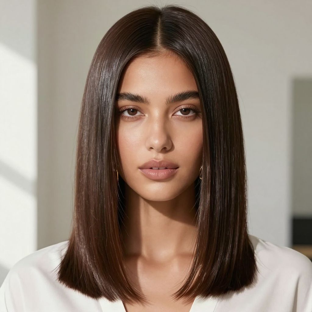 The Sleek Straight Middle Part