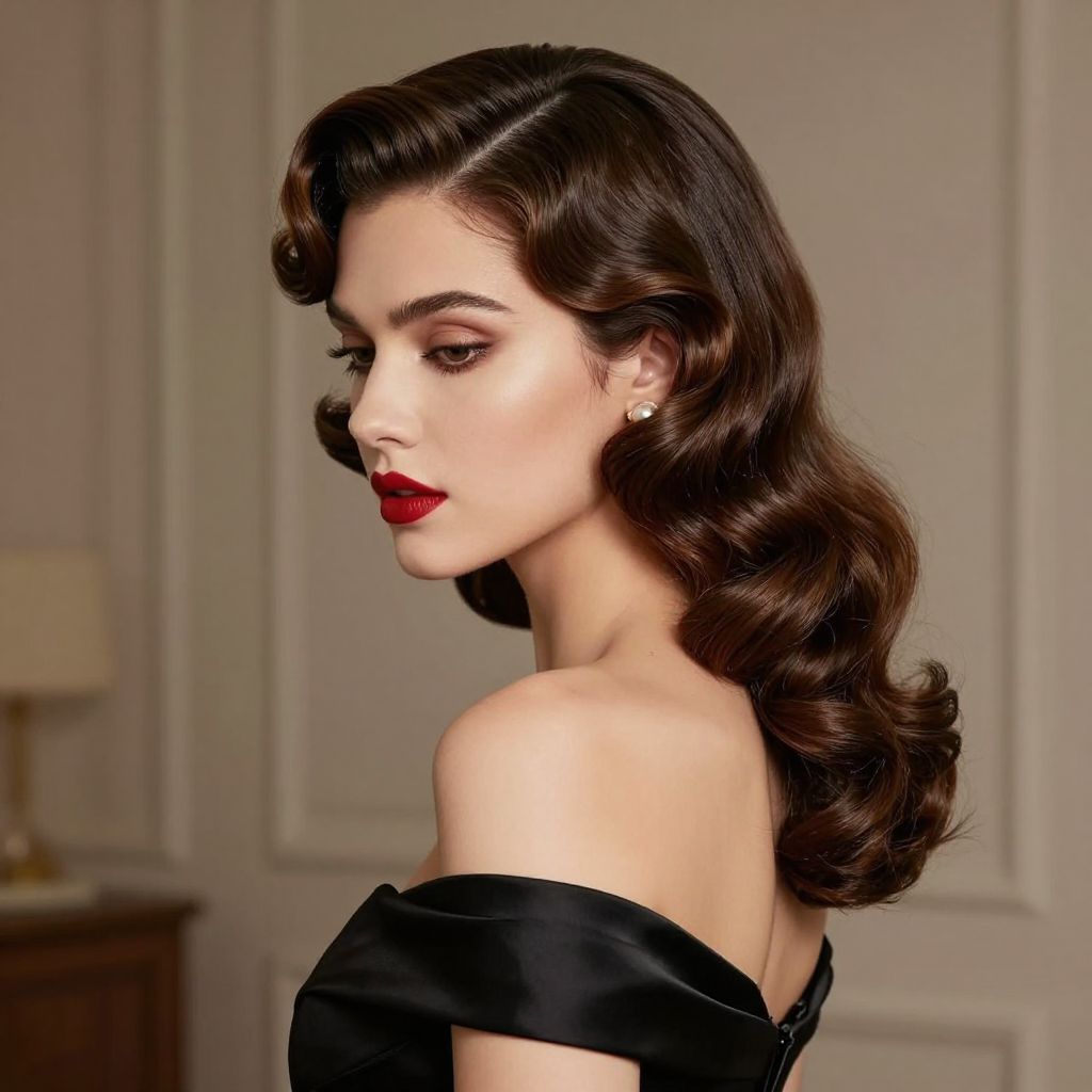 Deep Side Part with Sculpted Curls