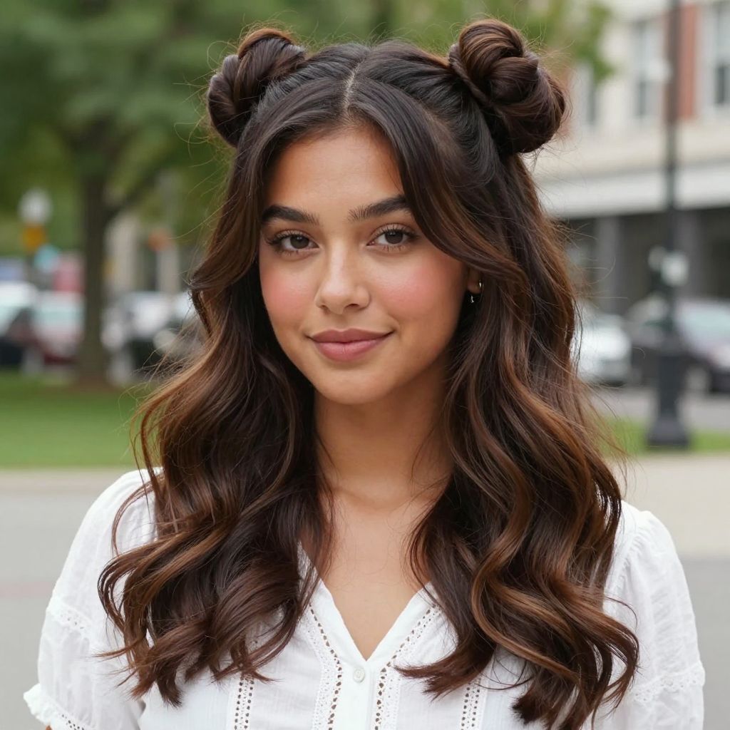 Double Bun with Textured Front Waves