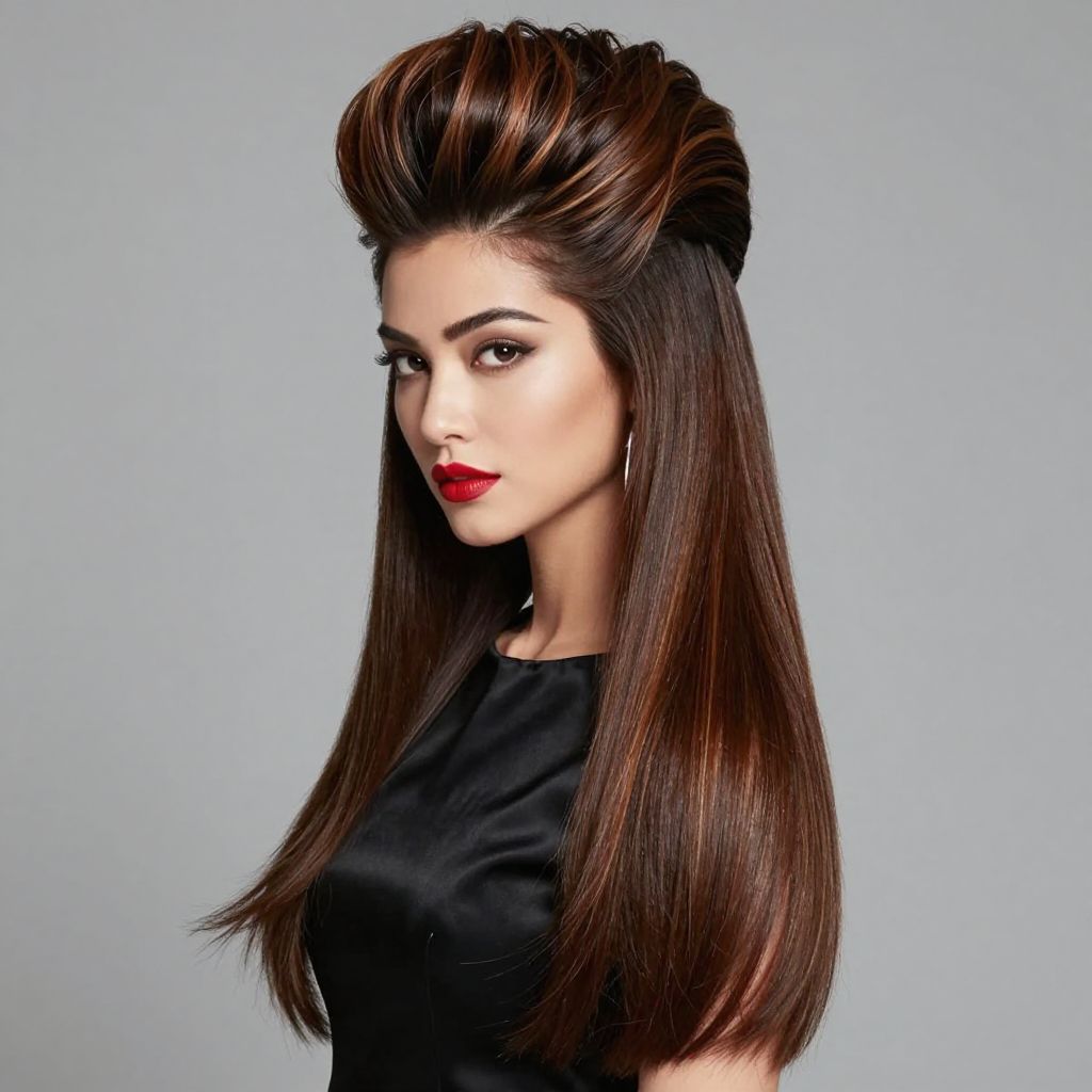 Glossy Pompadour with Long Flowing Ends