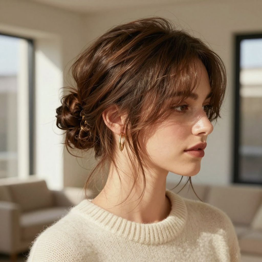 The Low Messy Bun with Face Framing Pieces