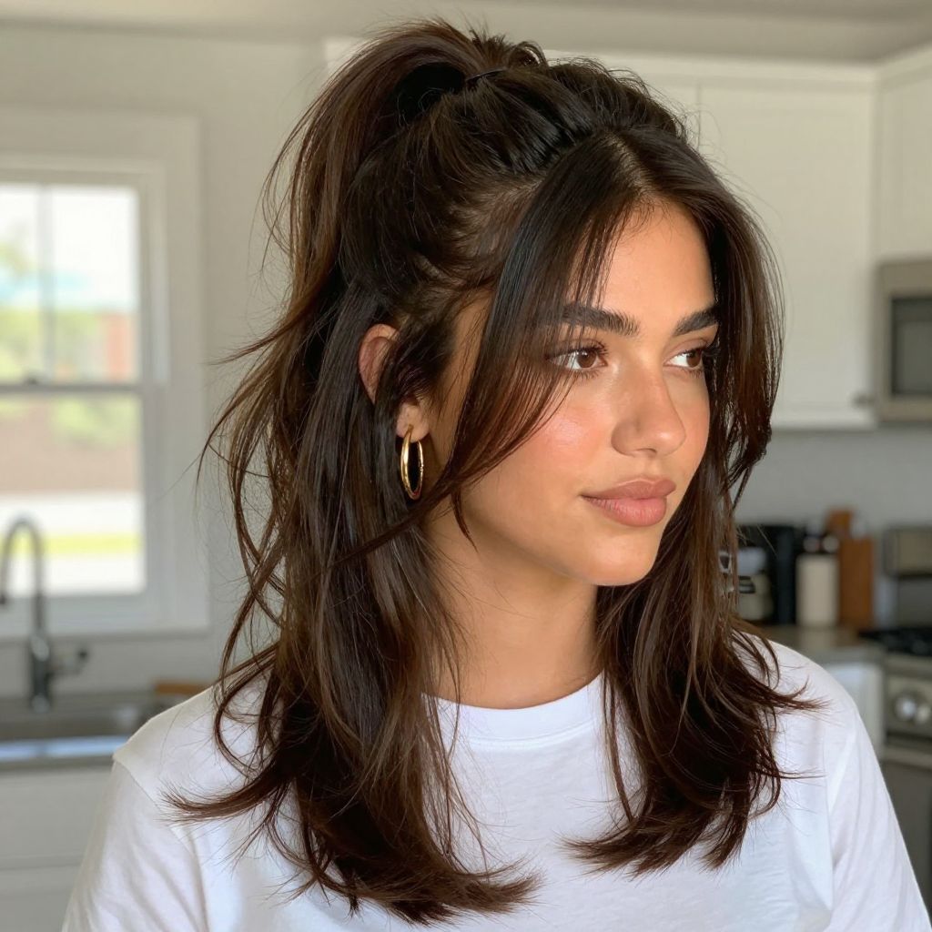 The High, Textured Ponytail with Face-Framing Strands