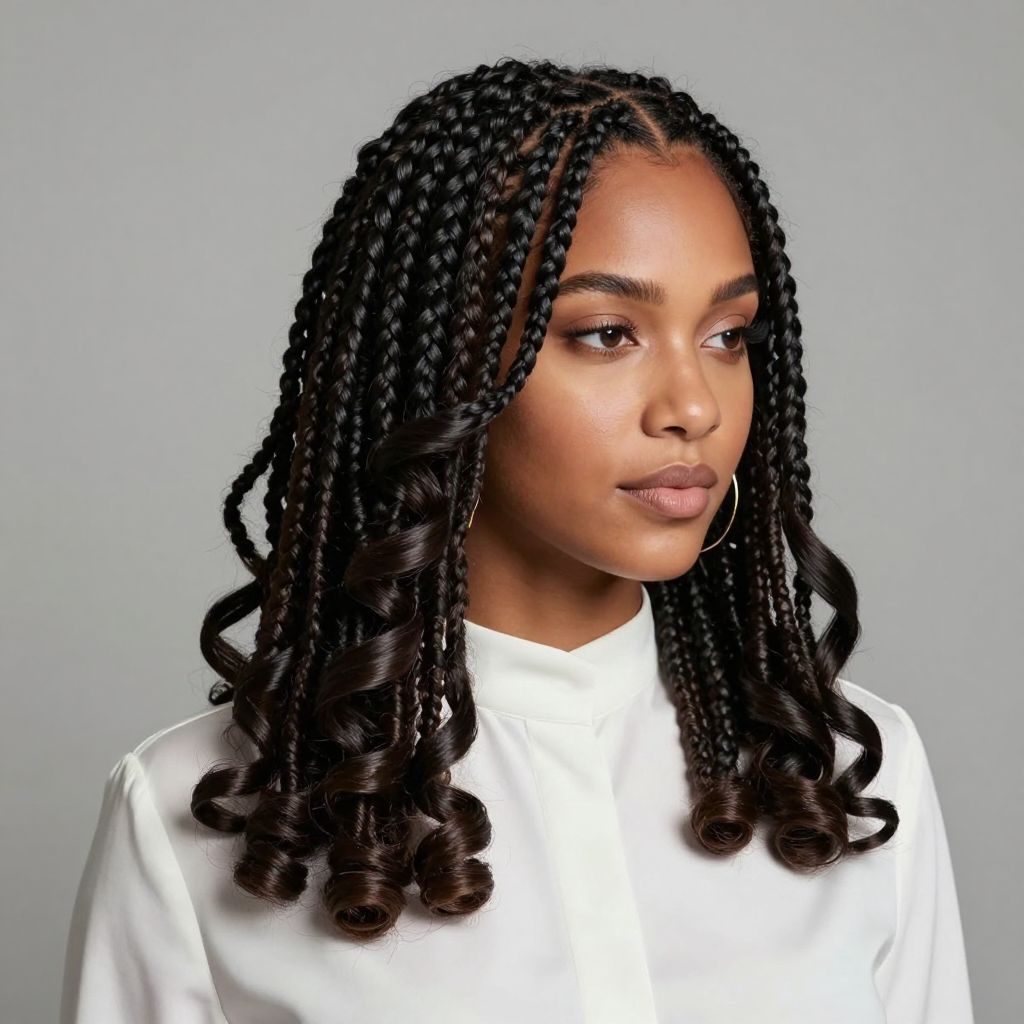 Faux Locs with Side Part Swirls