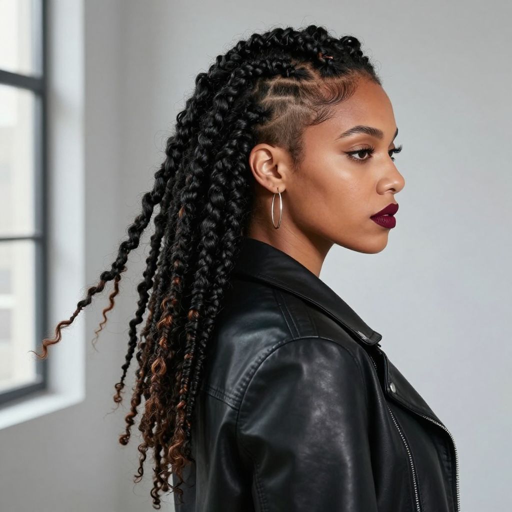Side-Swept Faux Locs with Undercut