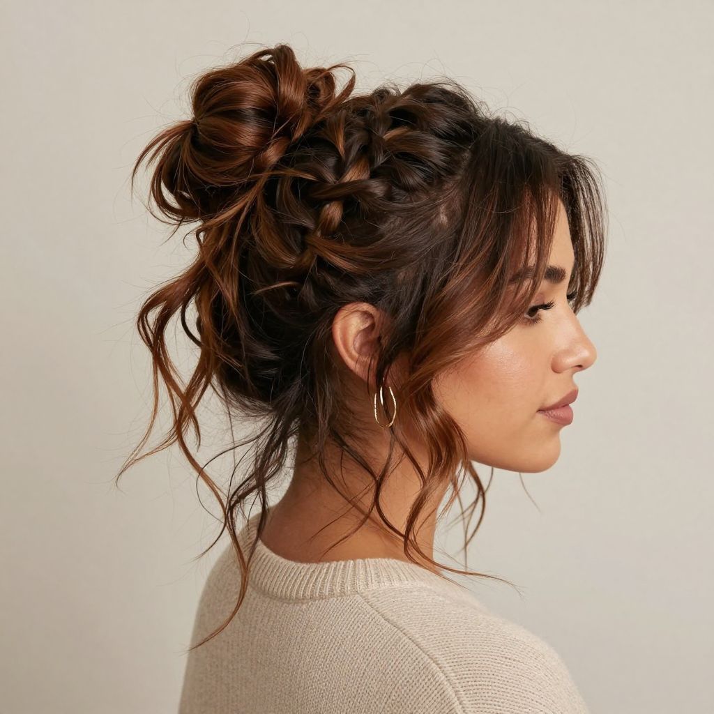 Messy Viking Bun with Braids