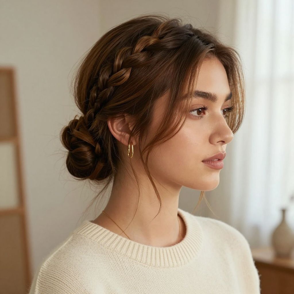 Viking-Inspired Loose Bun with Face-Framing Braids