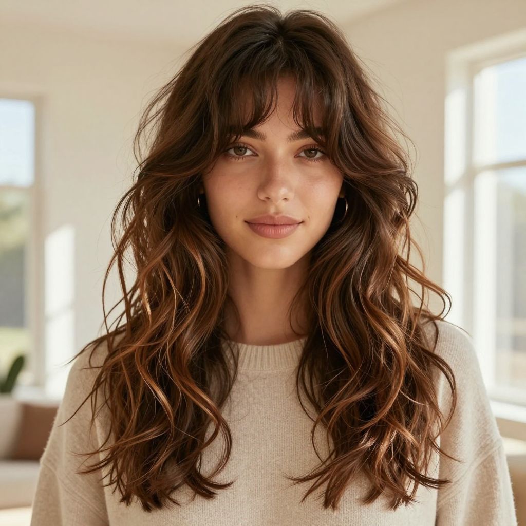 Subtle Flat Twist Bangs with Loose Waves