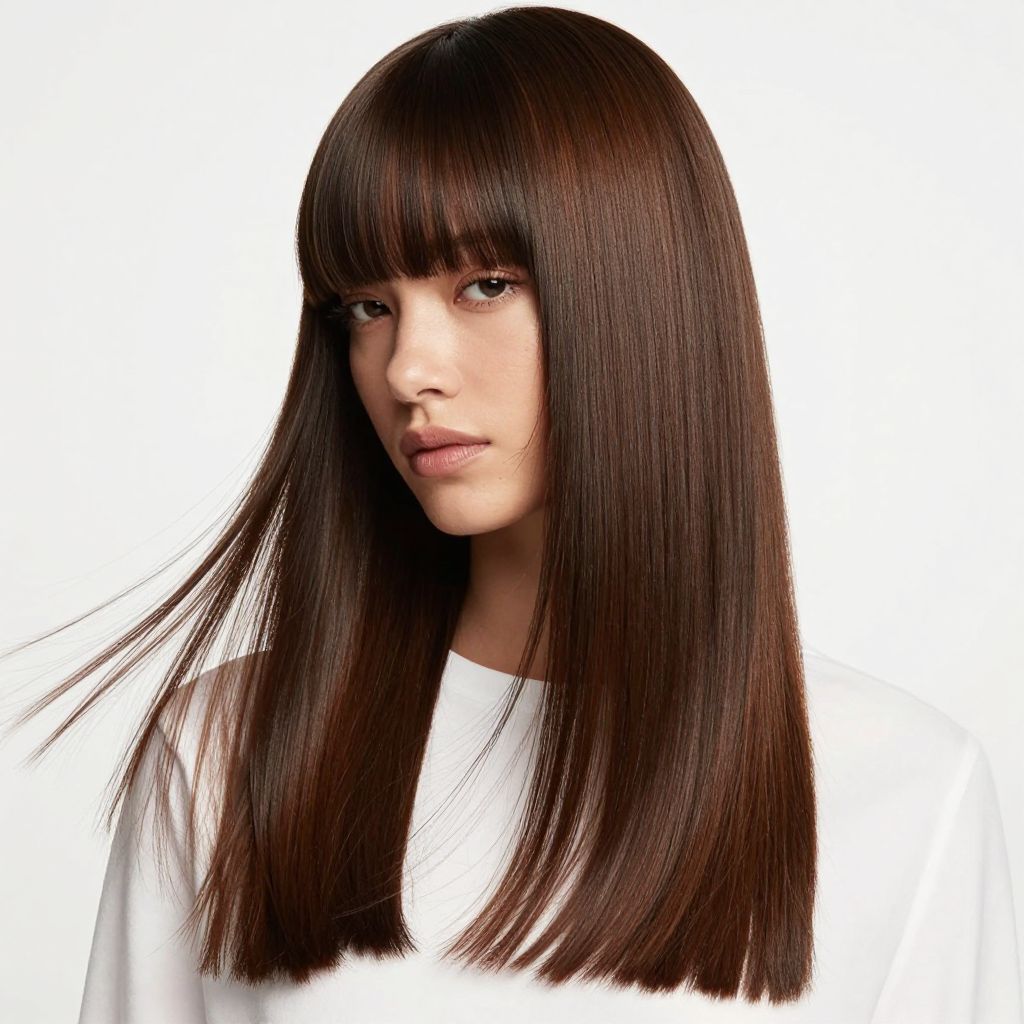 Straight Blunt Bangs with Long Layers