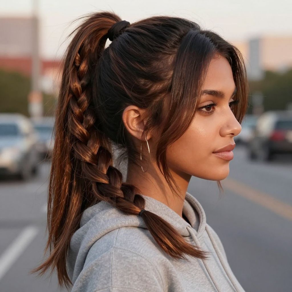 Playful High Ponytail with Braided Detail
