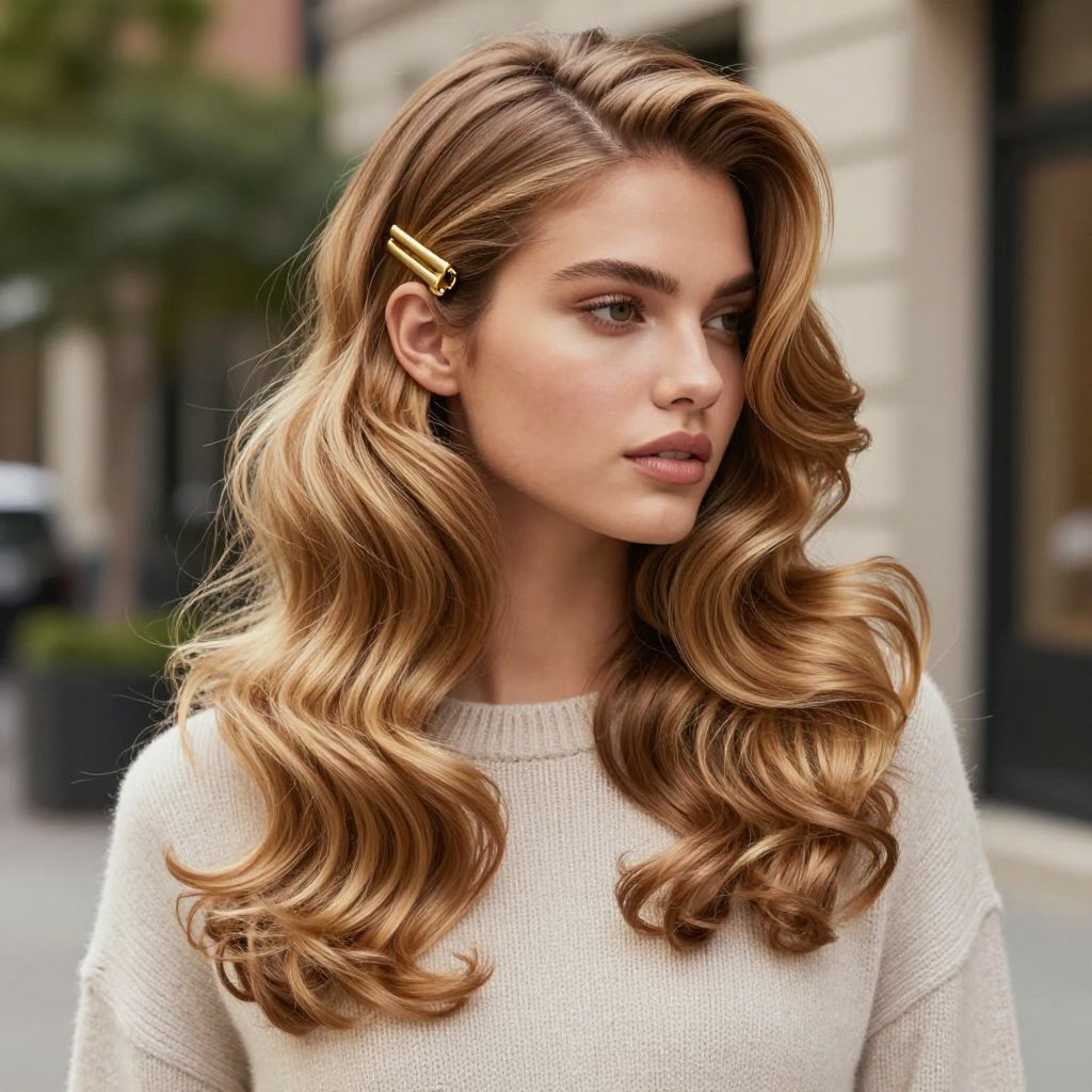 Side-Swept Waves with Hair Clip Accent