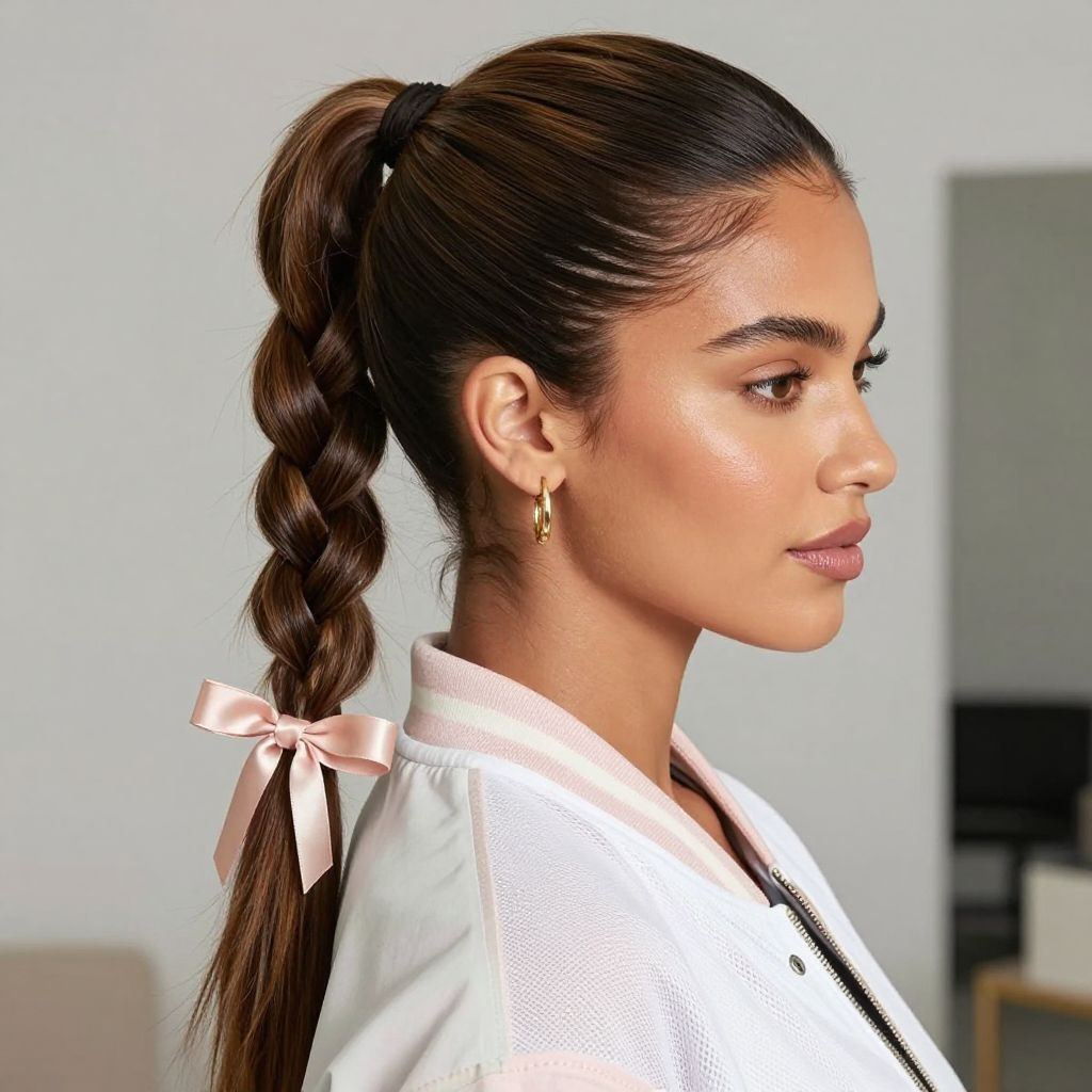 Sleek Braided Ponytail with Ribbon Detail