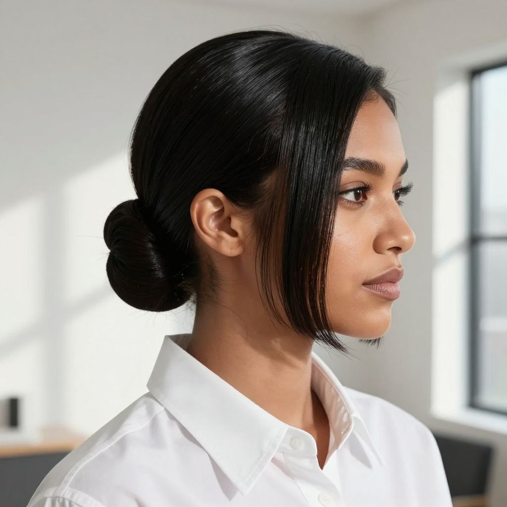 Sleek Low Bun with Deep Side Part