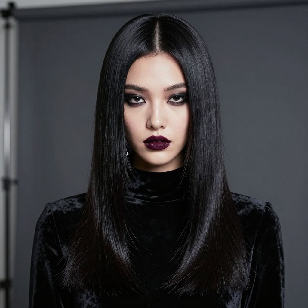 Long Straight Hair with Widow’s Peak Part