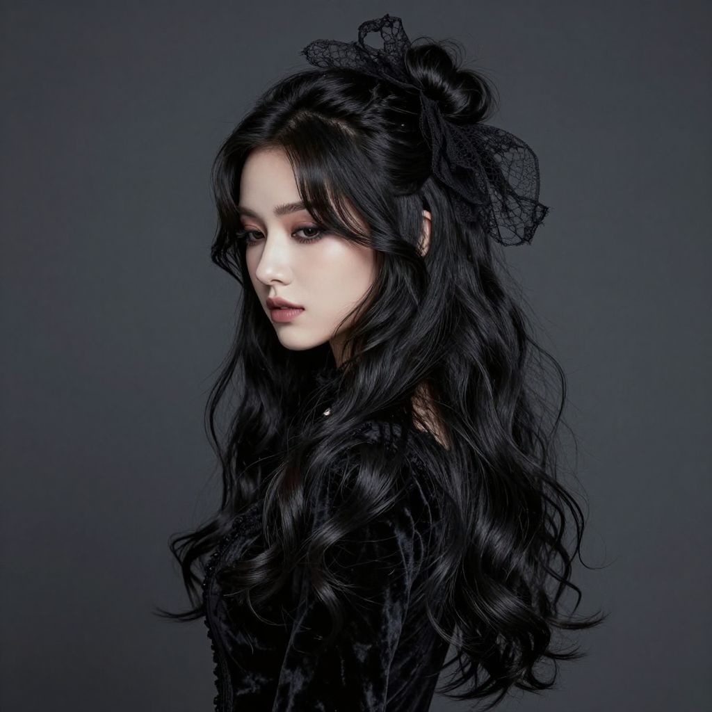 Half Up Black Veil Bun