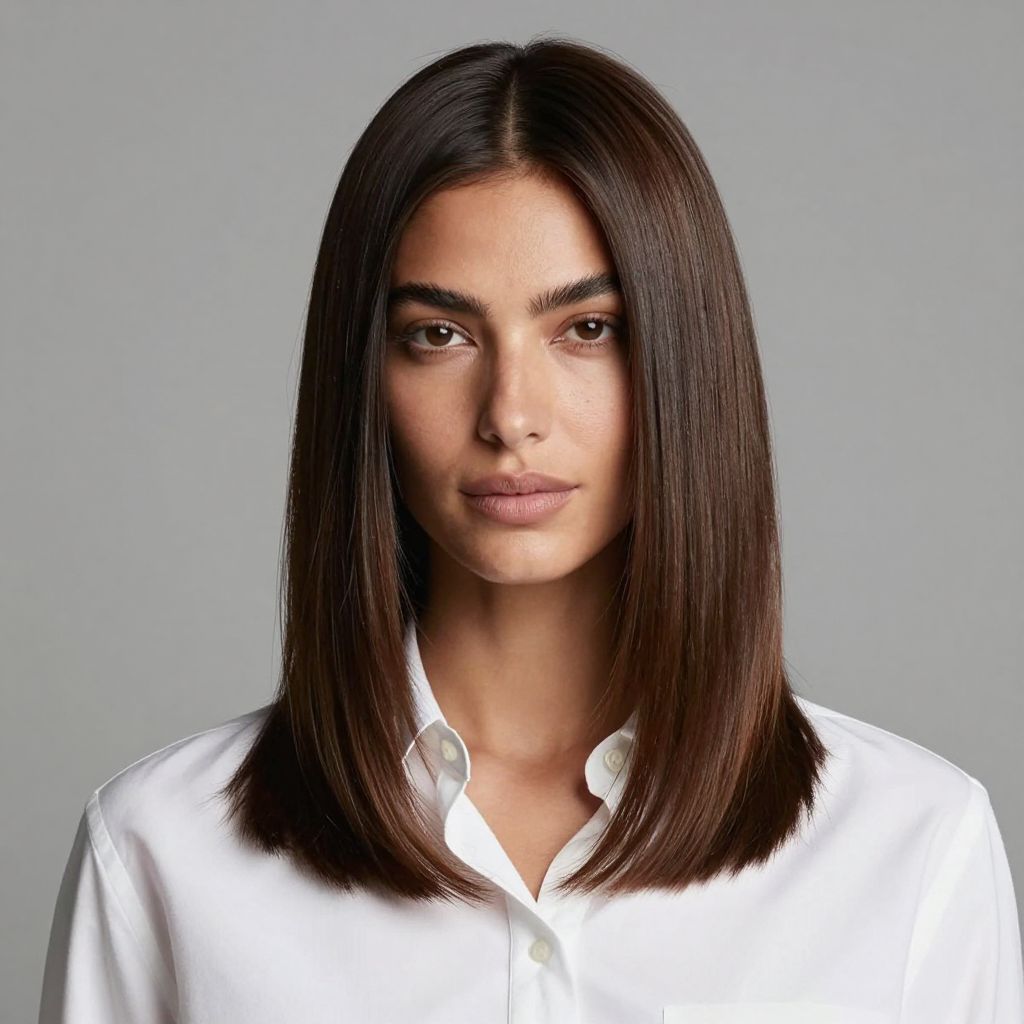 Sharp Center Part with Straight Hair